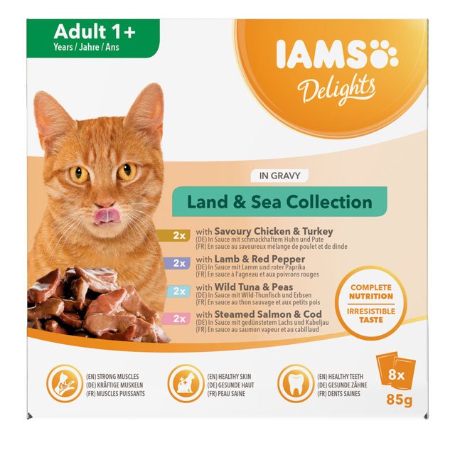 Iams Cat Mixed Pack Land & Sea Collection in Gravy 8x85g