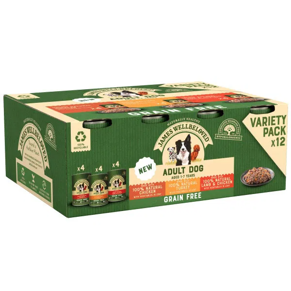 James Wellbeloved Dog Tin Adult Turkey Lamb and Chicken Grain Free in Loaf 12x400g