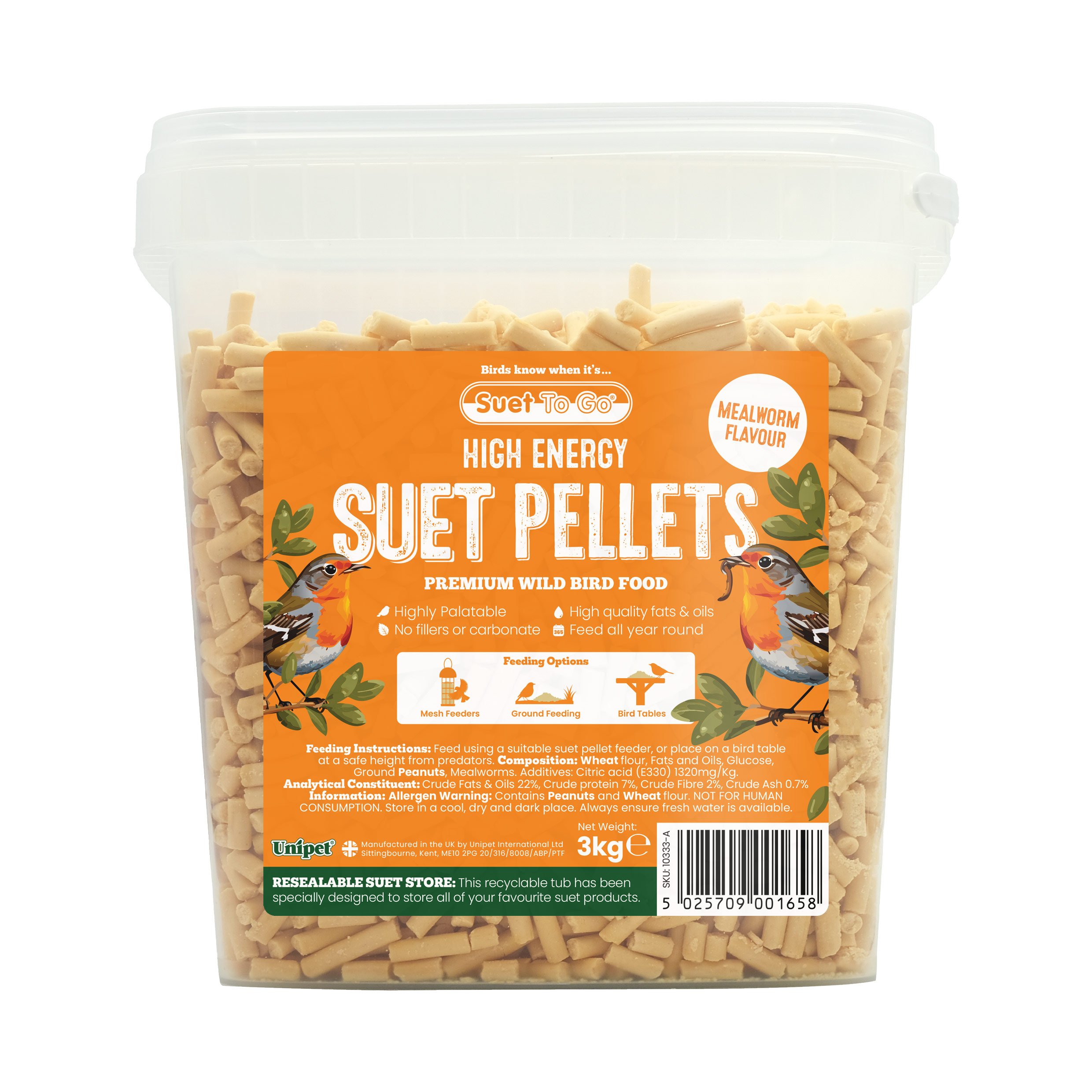 Suet To Go Mealworm Suet Pellets Tub 3kg