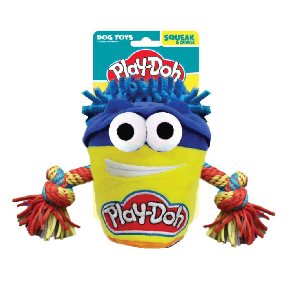 Hasbro Dog Toys Play-Doh Do-Doh T-Shirt Rope Tug Tug 7in Yellow/Blue 1x2