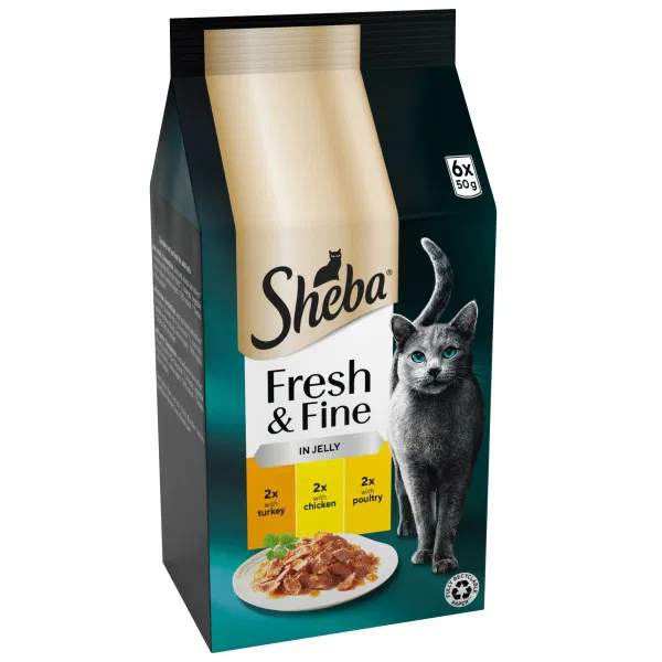 Sheba Fresh & Fine Cat Pouches with Chicken & Turkey & Poultry in Jelly 8x6x50g