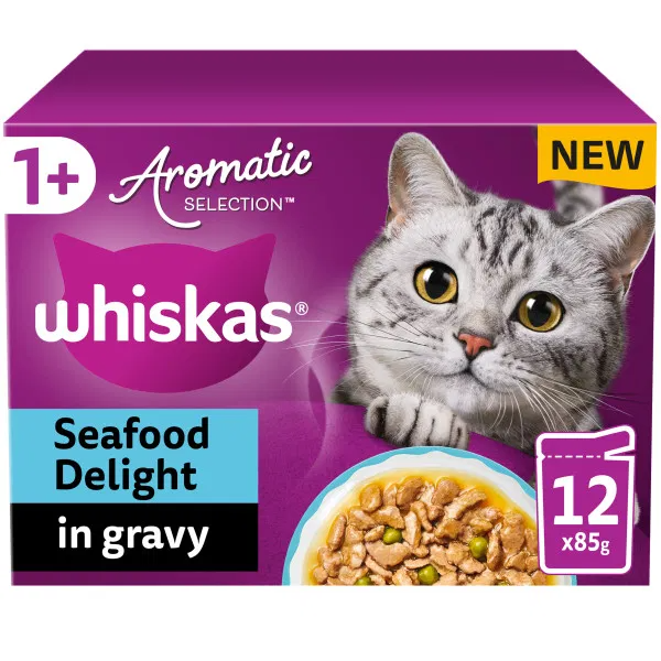 Whiskas 1+ Cat Pouches Aromatic Selection Seafood Delight in Gravy 4x12x85g