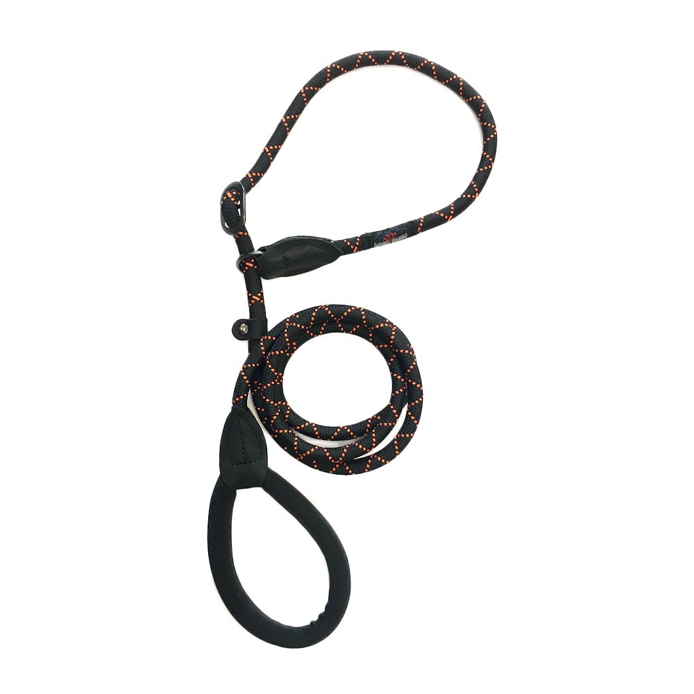 Long Paws Comfort Collection Black & Orange Padded Rope Slip Lead 1.8m