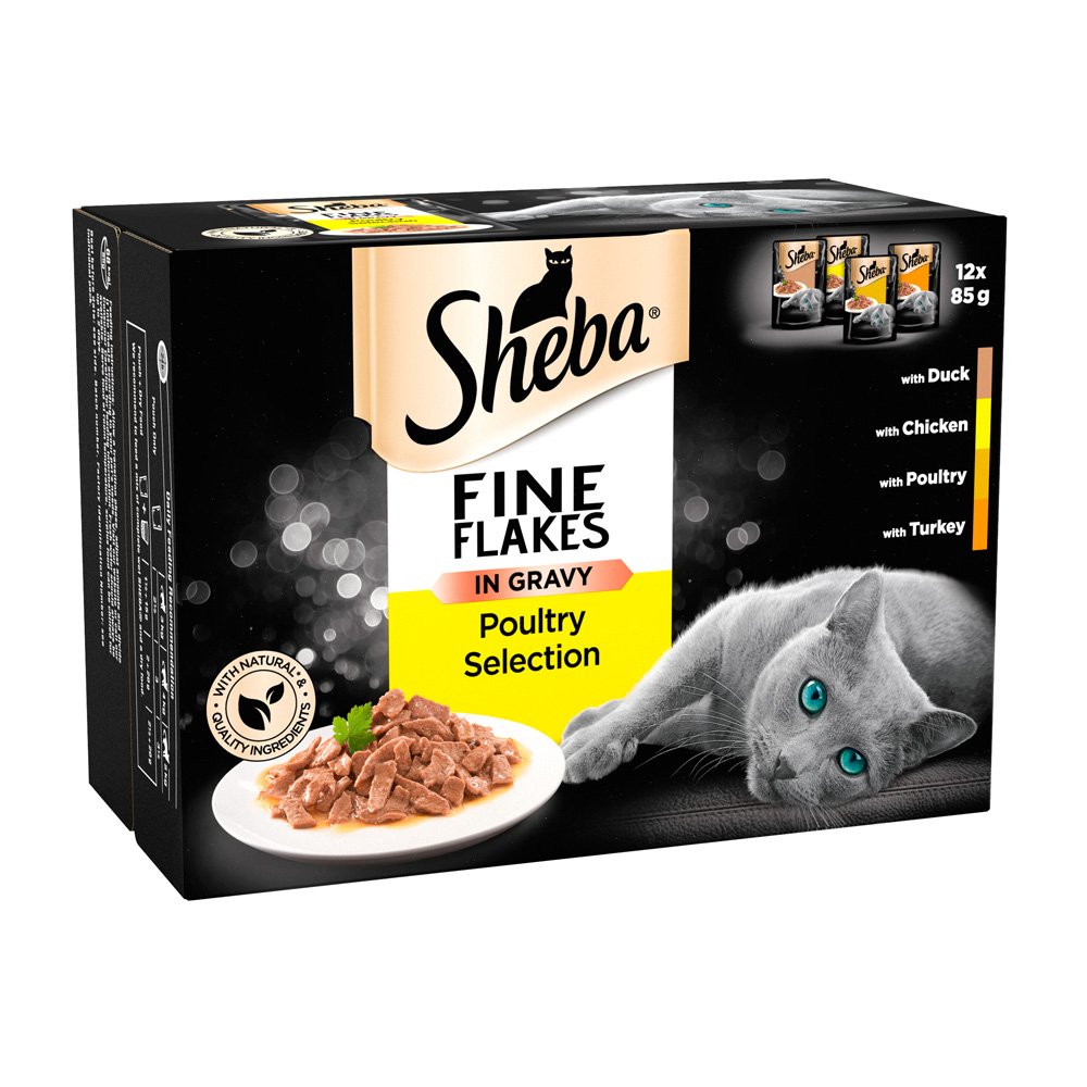 Sheba Fine Flakes Cat Pouches Poultry Collection in Jelly 4x12x85g pack