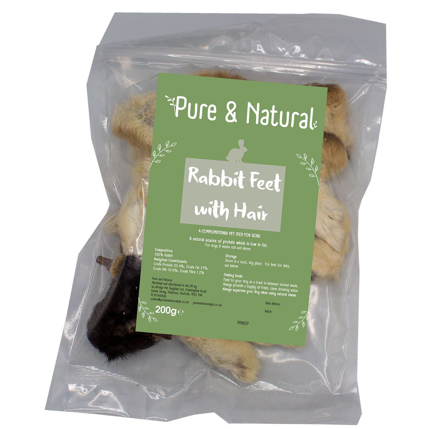 Pure & Natural Rabbit Feet With Hair 200g