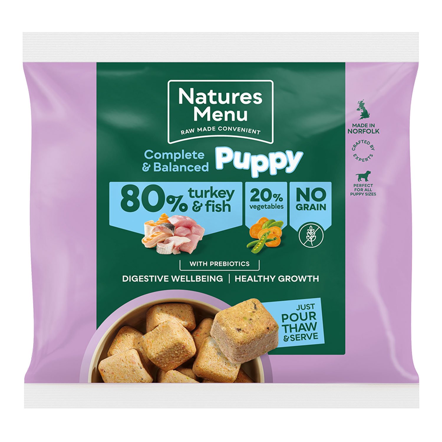 Natures Menu Frozen Puppy Complete and Balance 80-20 Turkey & Fish With Vegetables 1kg 