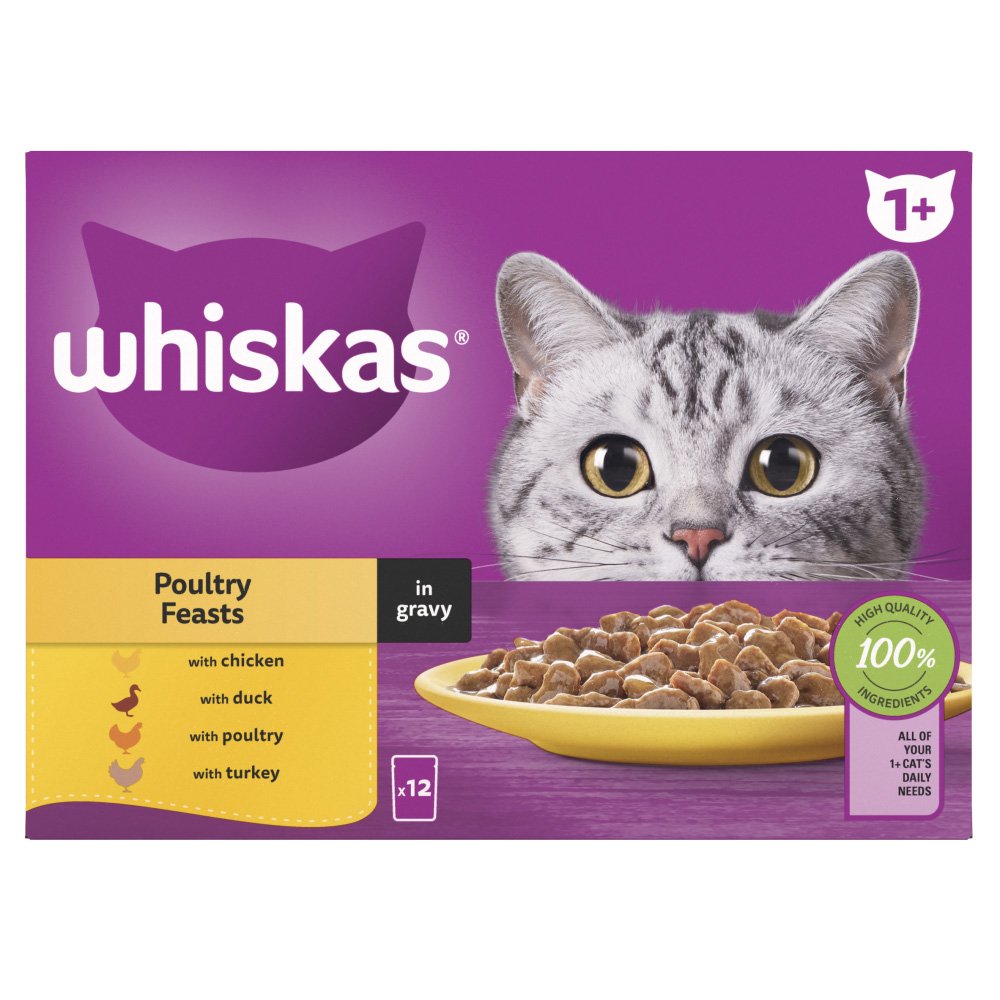 Whiskas Pouch 1+ Cat Poultry Feasts in Gravy 4x12x85g