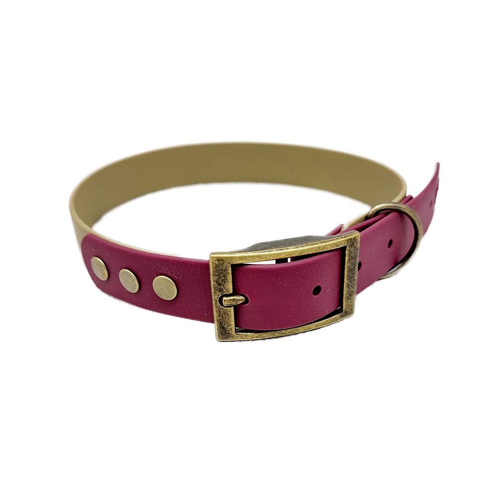Trinkety Paws Country Collection Biothane Dog Collar Sandstone/Burgundy Extra Small 20-30cm 16mm