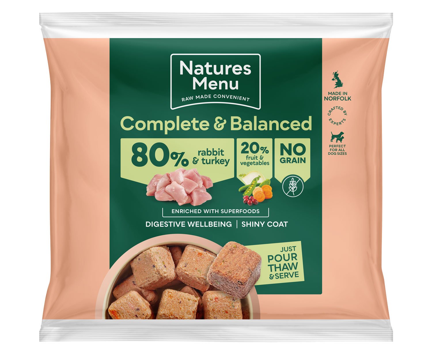 Natures Menu Frozen Dog Adult Complete and Balance 80-20 Rabbit & Turkey With Fruits & Vegetables 1kg