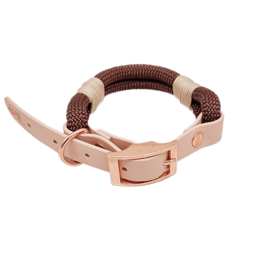 Trinkety Paws Country Collection Paracord Biothane Dog Collar Dark Brown/Powder Pearl Extra Large 48-60cm 25mm
