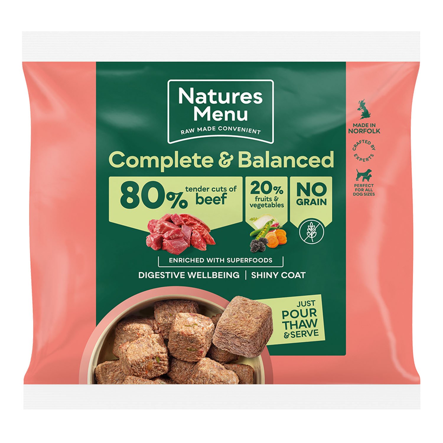 Natures Menu Frozen Dog Adult Complete and Balance 80-20 Tender Cuts Of Beef With Fruits & Vegetables 1kg