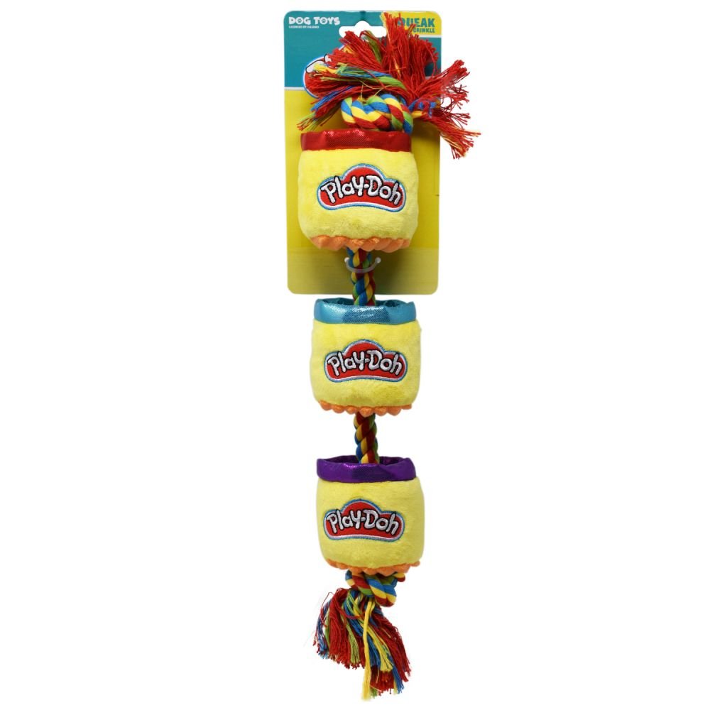 Hasbro Dog Toys Squeak and Crinkle Play-Doh Cans 18in Yellow/Green/Red 1x2