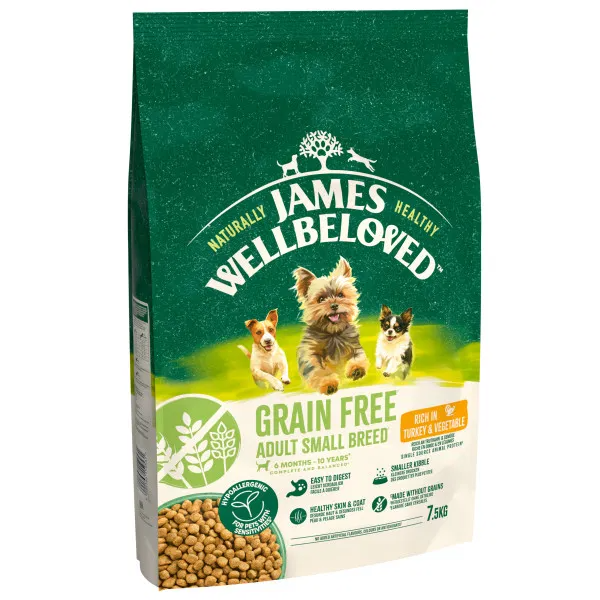 James Wellbeloved Dog Grain Free Adult Small Breed Rich in Turkey & Vegetables 7.5kg