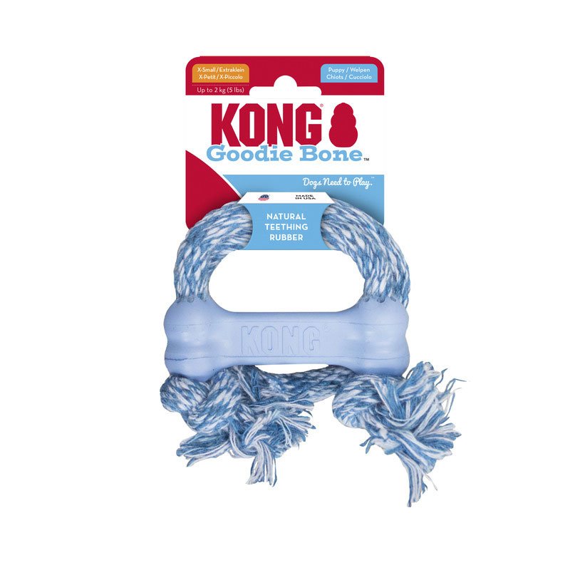 KONG Puppy Goodie Bone w/Rope X-Small Blue/Pink  