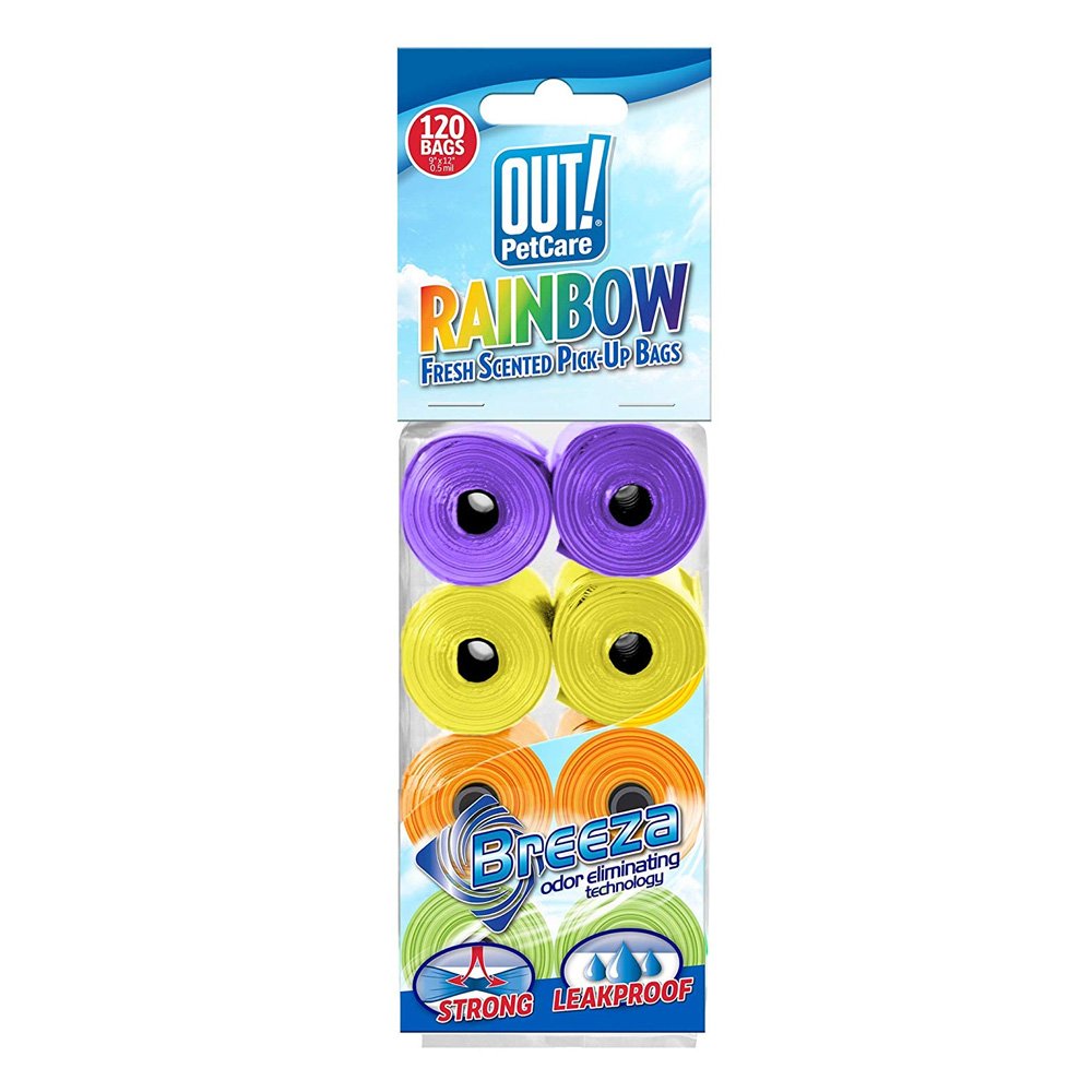 OUT Rainbow Waste Pick Up Bags 4x15pk Clip Strip 1x6